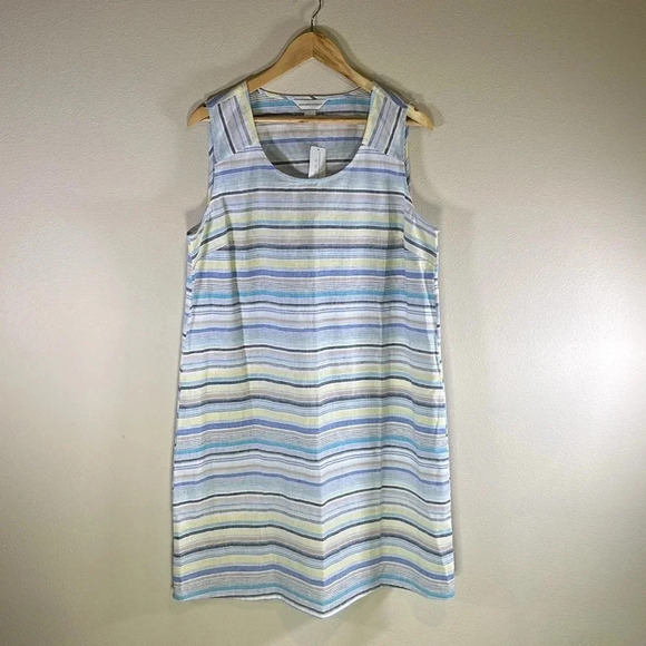 Christopher & Banks Multi Stripe Linen Shift Sun Dress Women Large Casual Travel - Picture 1 of 6